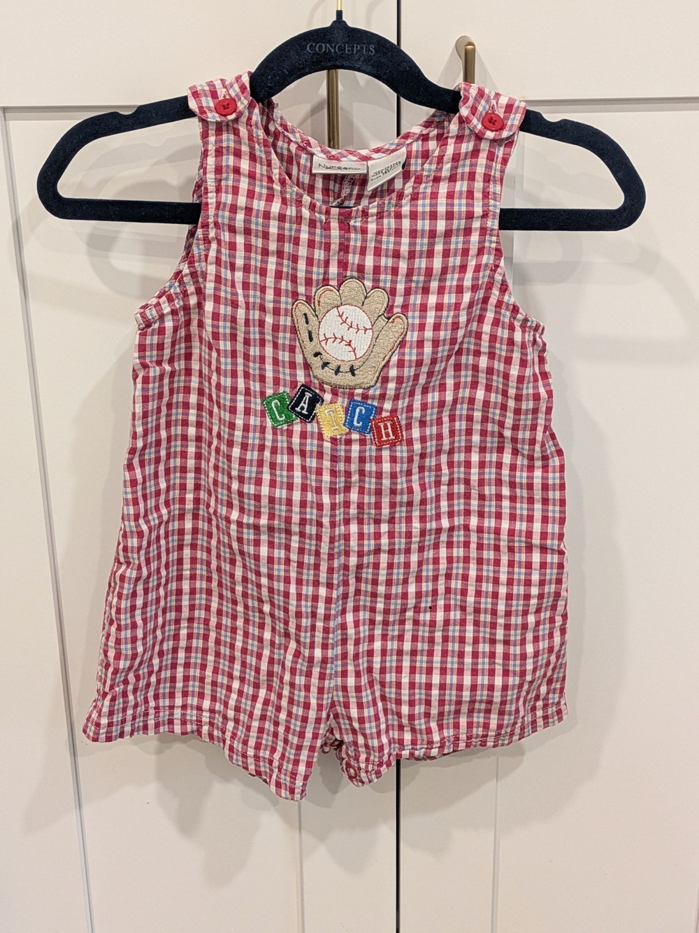 Nursery Rhyme Cotton Baseball Gingham Baby Shorteralls
